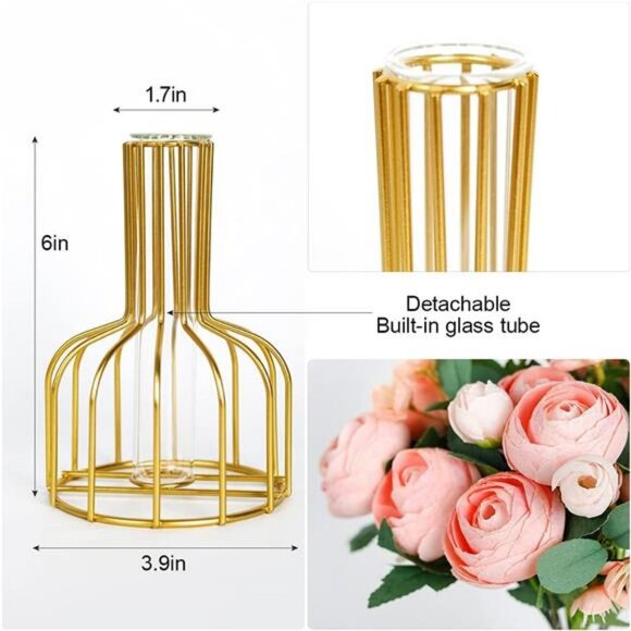 Artificial Flower Decor with Gold Vase Fake Peony Flowers (Champagne Pink) - Picture 9 of 12